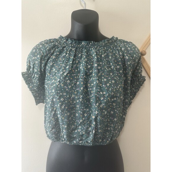 American Eagle Top Woman's Blouse Green Floral Tie Open Back Cropped Size  M New - Picture 1 of 7